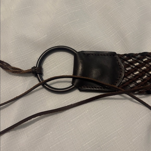 VTG Express Dark Brown Braided Leather Waist Belt SZ L  w/Metal Rings Boho Indie - Picture 6 of 11